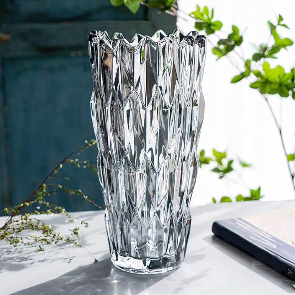 9.6 Inch Tall Gray Glass Flower Vase for Home Wedding Office Decor