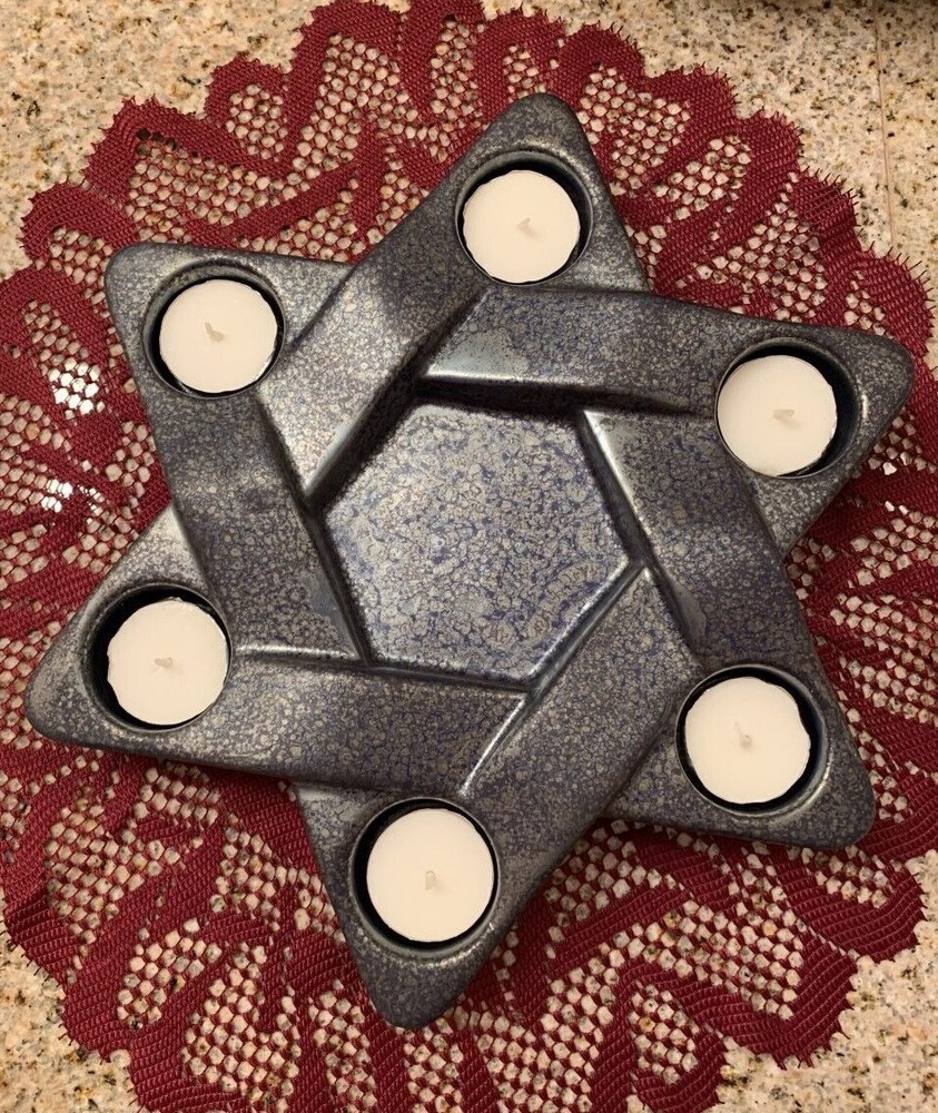 Vtg Rare Party Lite Big Ceramic Star of David Candles Holder w/6 Small Candles