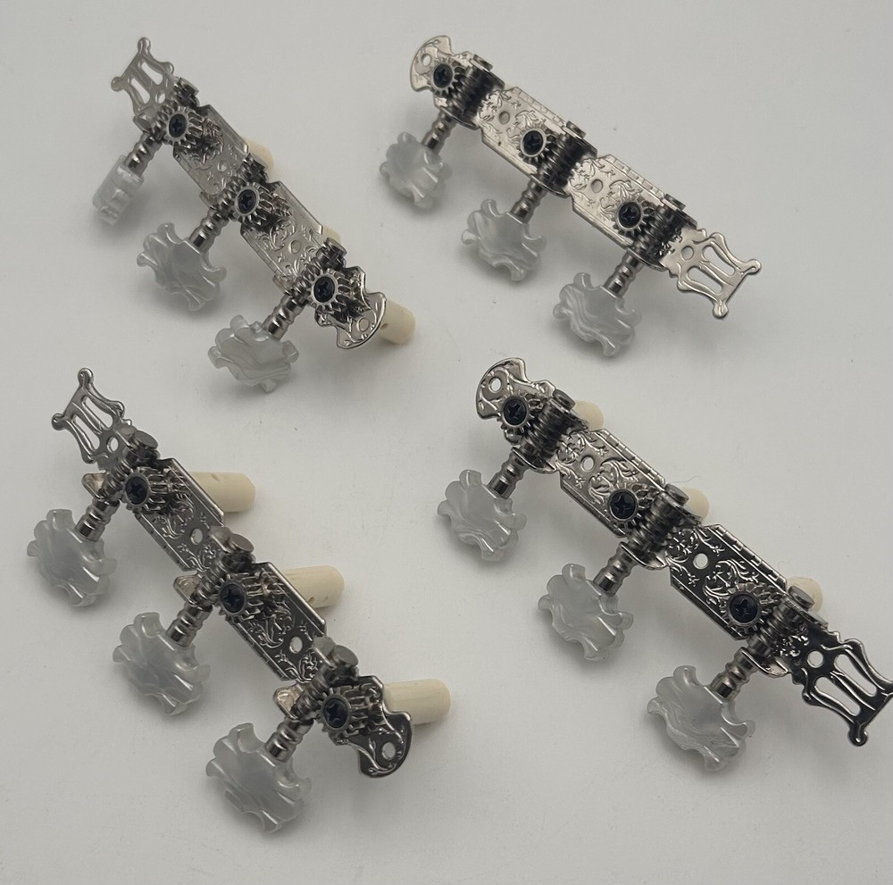 Classical Guitar Tuner Machine Heads Set WHITE - LOT OF 4 - Guitar Tuning Parta
