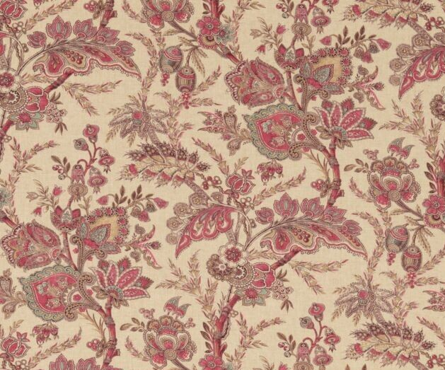 GP & J BAKER CURTAIN FABRIC DESIGN Jewel Indienne 8.5 METRE RED/BLUE LINEN BLEND