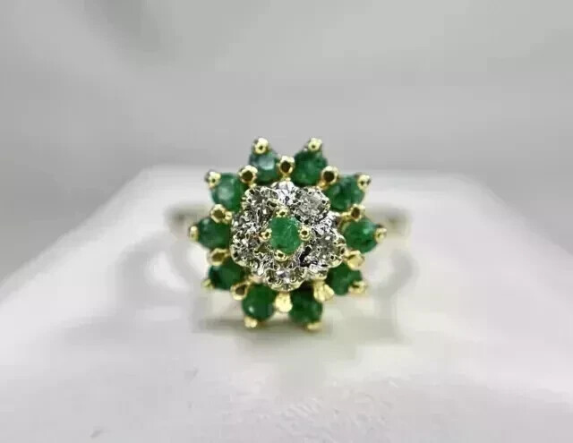 3Ct Round Cut Lab-Created Emerald Women Engagement Ring 14k Yellow Gold Plated