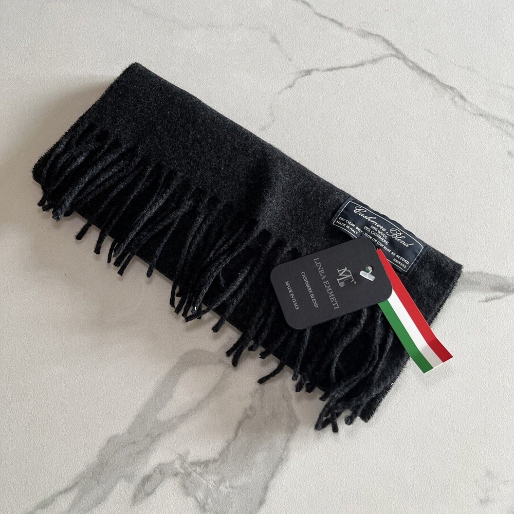 Emmeti Men's Charcoal Gray Cashmere Wool Fringed Scarf Italian Made