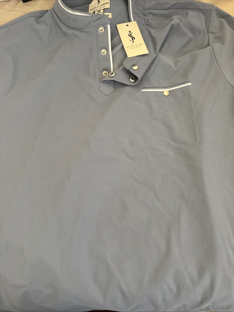 Scott James Men's Terry Cloth Polo Shirt Light Blue Short Sleeve Pocket M