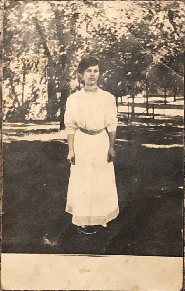 Woman In Long Dress Postcard Antique VTG 1900s RPPC Posing Background Trees