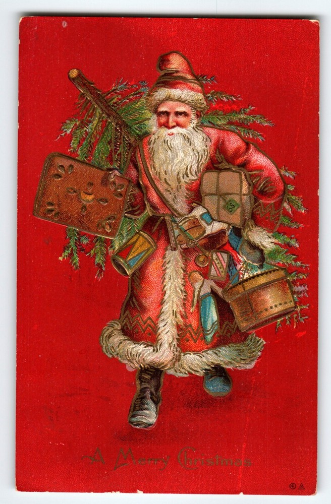 Santa Claus Christmas Postcard Old World Gold Long Suit Coat Nash Series 29