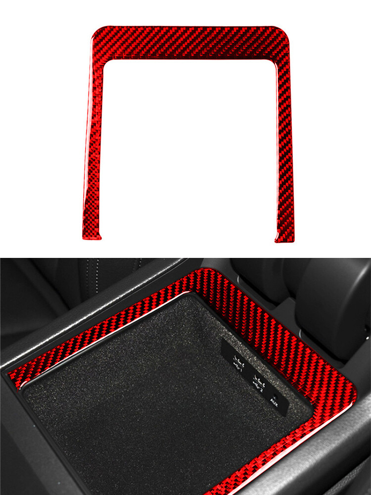 Car Storage Box Panel Trim Interior Carbon Fiber For Audi Q7 2016-2019 Red