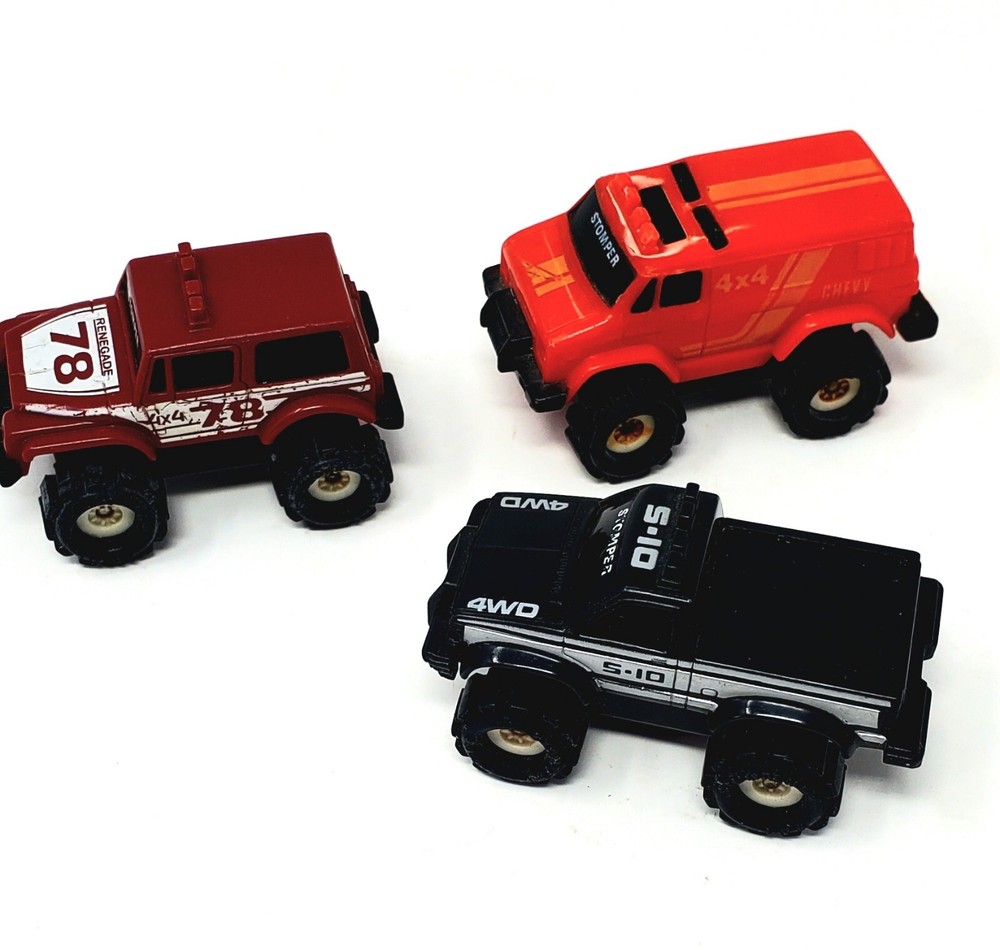 Vintage Lot of 3 1986 Schaper Mini Stompers Jeep Renegade, S-10, Chevy 4x4
