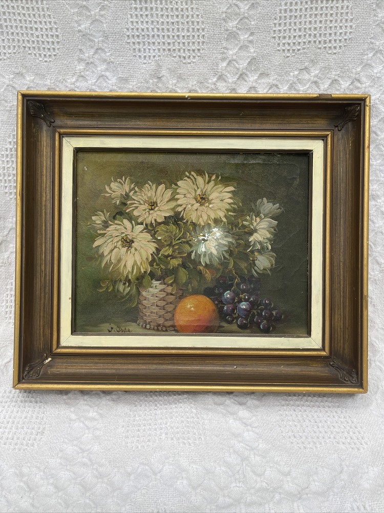 MCM Signed Oil Painting Dark Mood Floral Framed 17x20 Flowers Old World READ