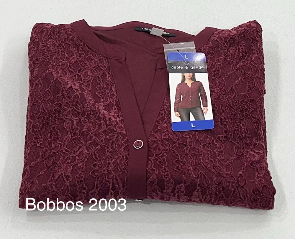 Cable & Gauge Women's Lace Long Sleeve Lightweight Blouse, Tawny Port, L