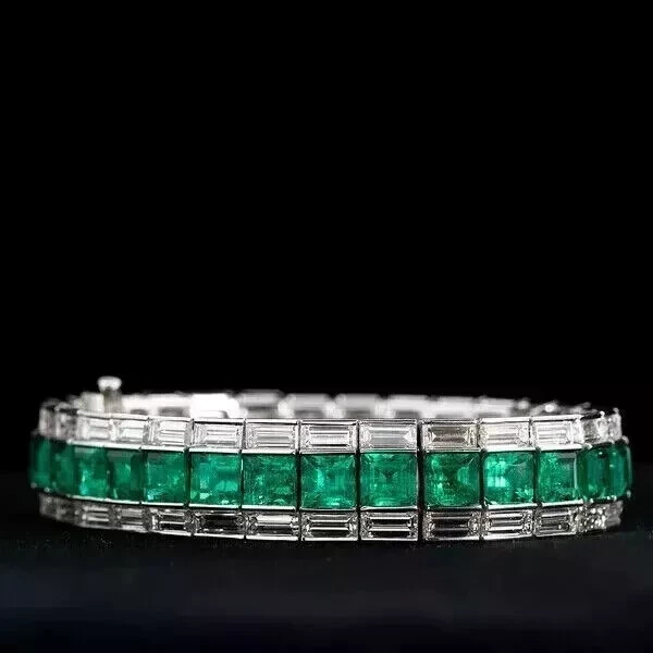 11.00CT Princess Lab-Created Emerald Men's Tennis Bracelet 14K White Gold Plated