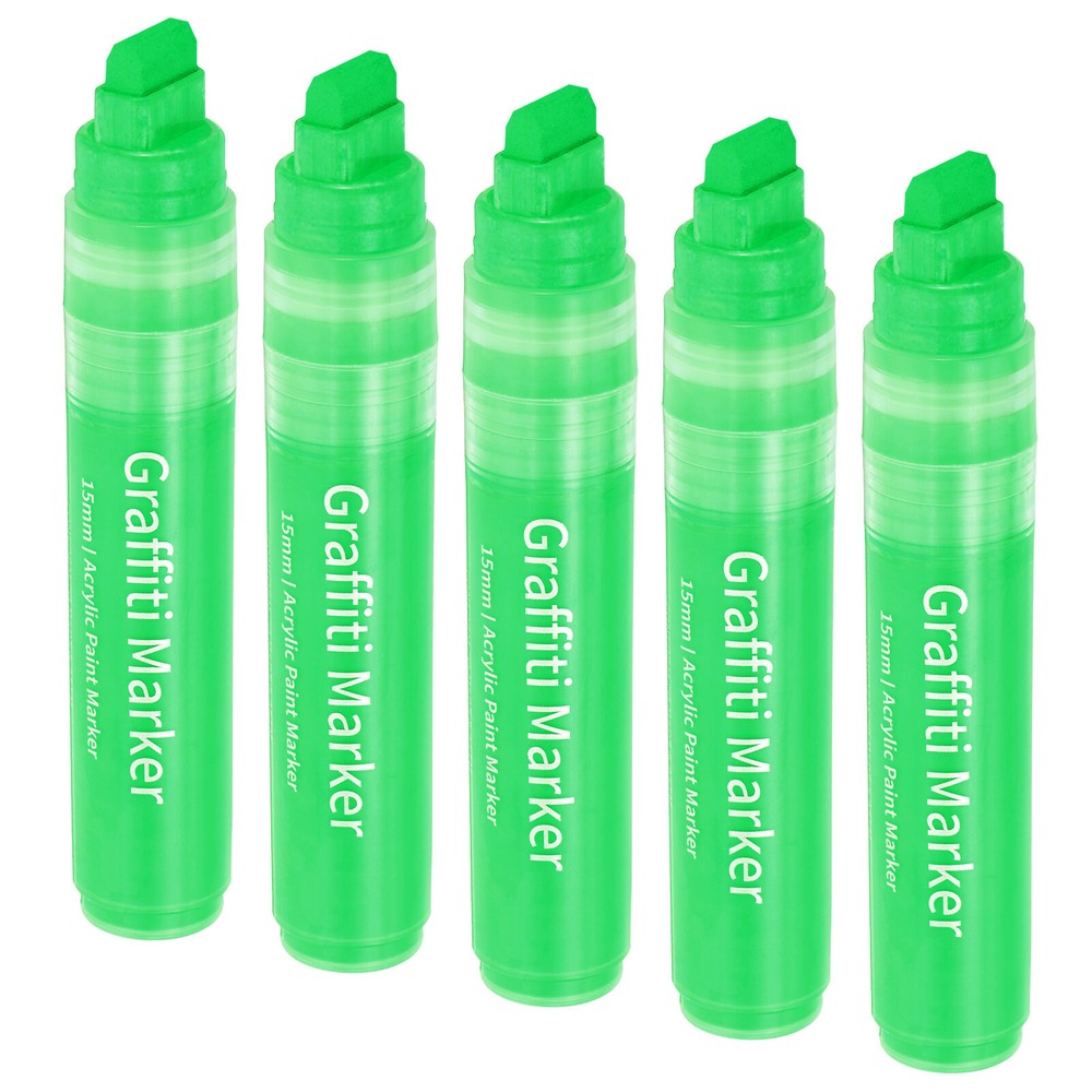 5 Pcs Graffiti Markers, 15mm Green Poster Markers Thick Acrylic Paint Pen