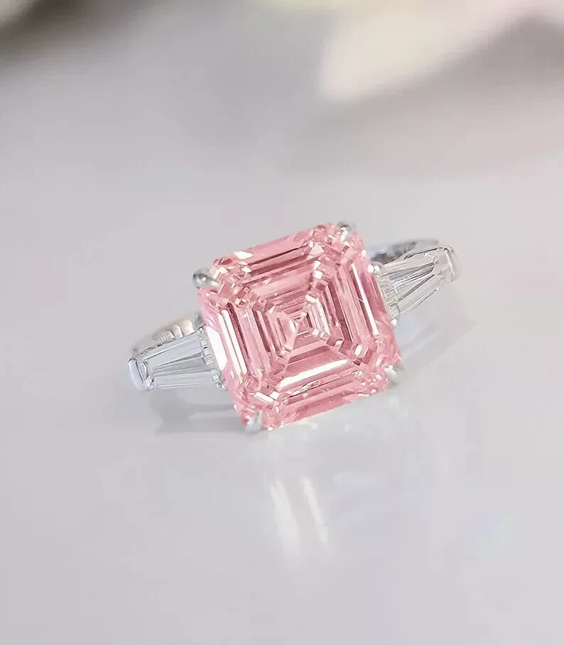 4.00 Ct Natural Pink Sapphire & Diamond Engagement Ring 14K White Gold Solid
