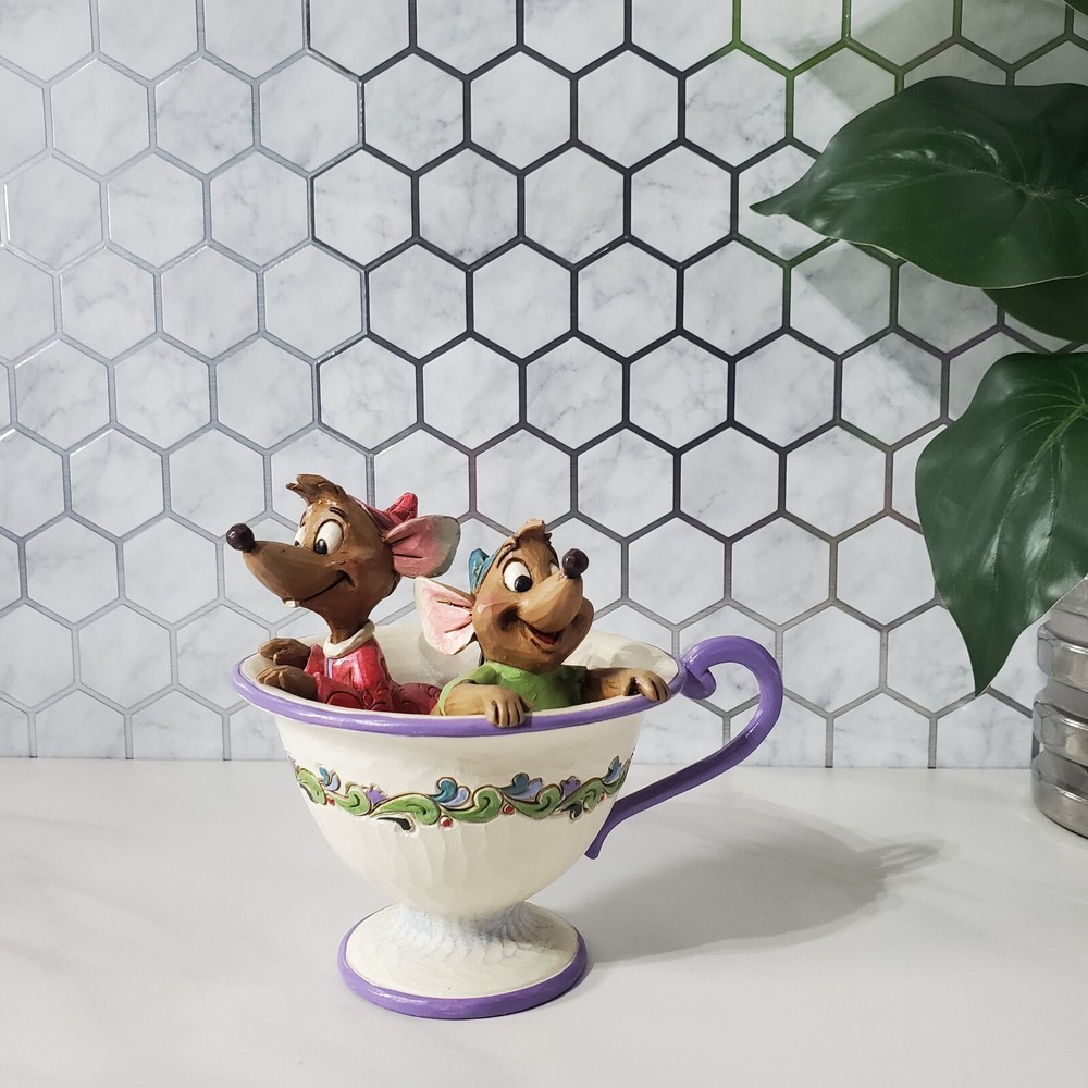 Jim Shore Tea For Two Jaq and Gus In Tea Cup Disney Traditions Cinderella