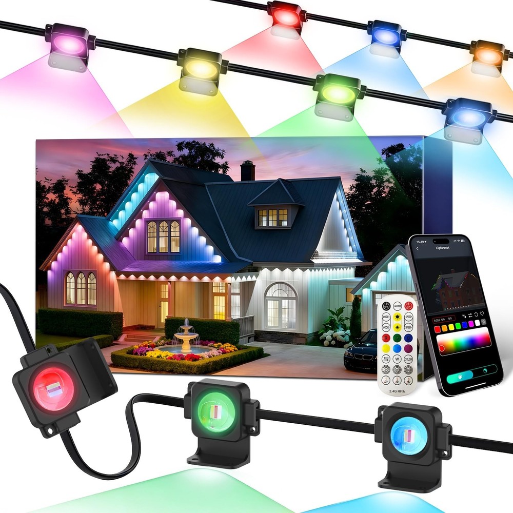 Permanent Outdoor Lights 16.4Ft 10LEDs, Smart RGB-IC Year Round Eave Deck Fen...