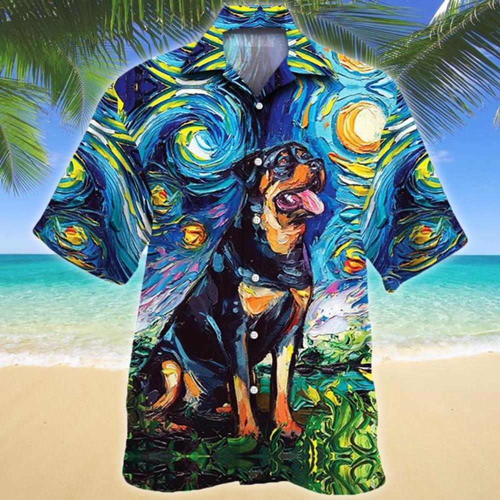 Stylish Rottweiler Dog Design Night Hawaiian Shirt for Men Women and Animal Lovers Alike