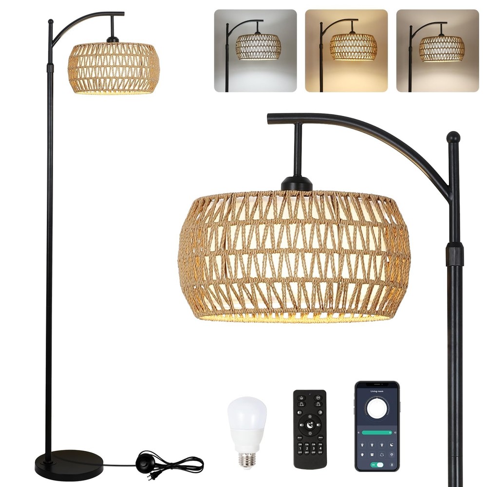 Arc Floor Lamp with Remote Control, Dimmable LED Floor Lamp with 3 Color Temp...