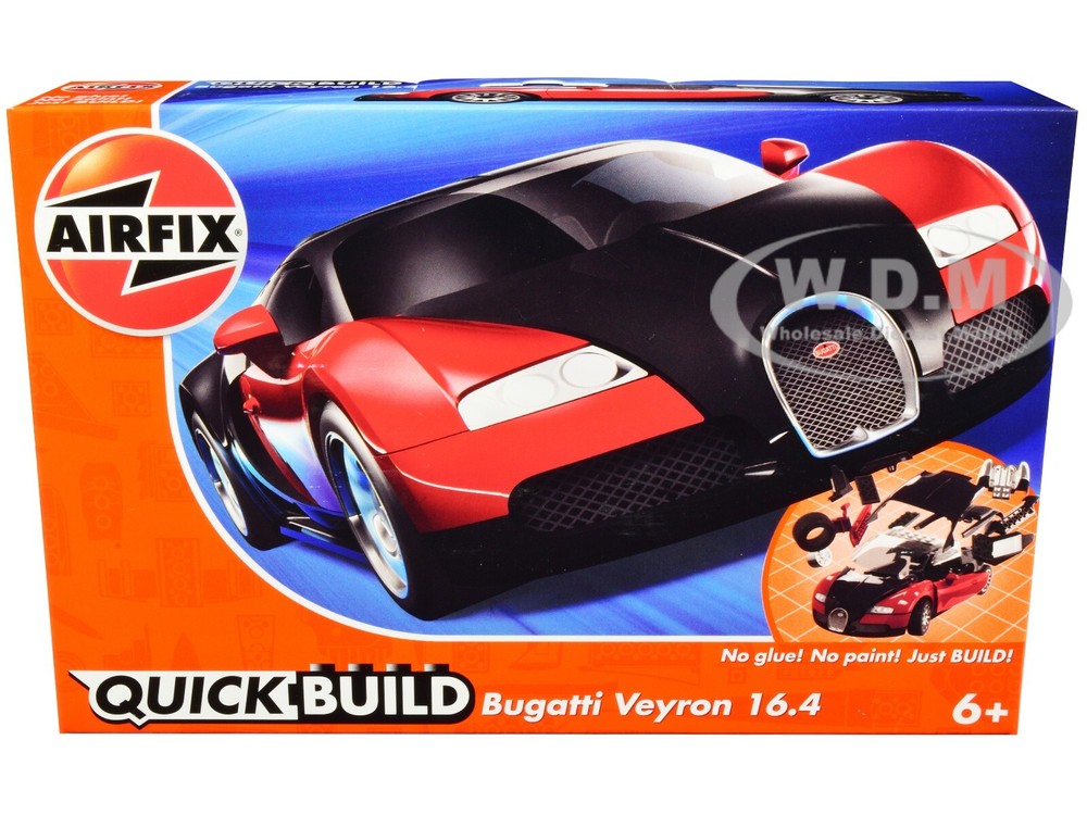 BUGATTI VEYRON RED/BLK SNAP ON PLASTIC MODEL CAR KIT BY AIRFIX QUICKBUILD J6020