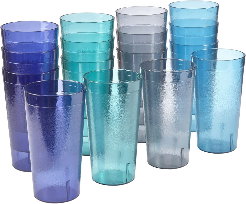 Reusable 20oz Cafe Plastic Tumblers Set of 16 in Coastal Colors