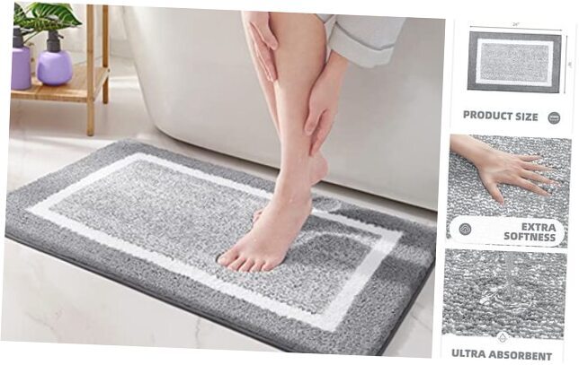 Ultra-Soft Water Absorbent 16x24 Grey Bathroom Rug Mat
