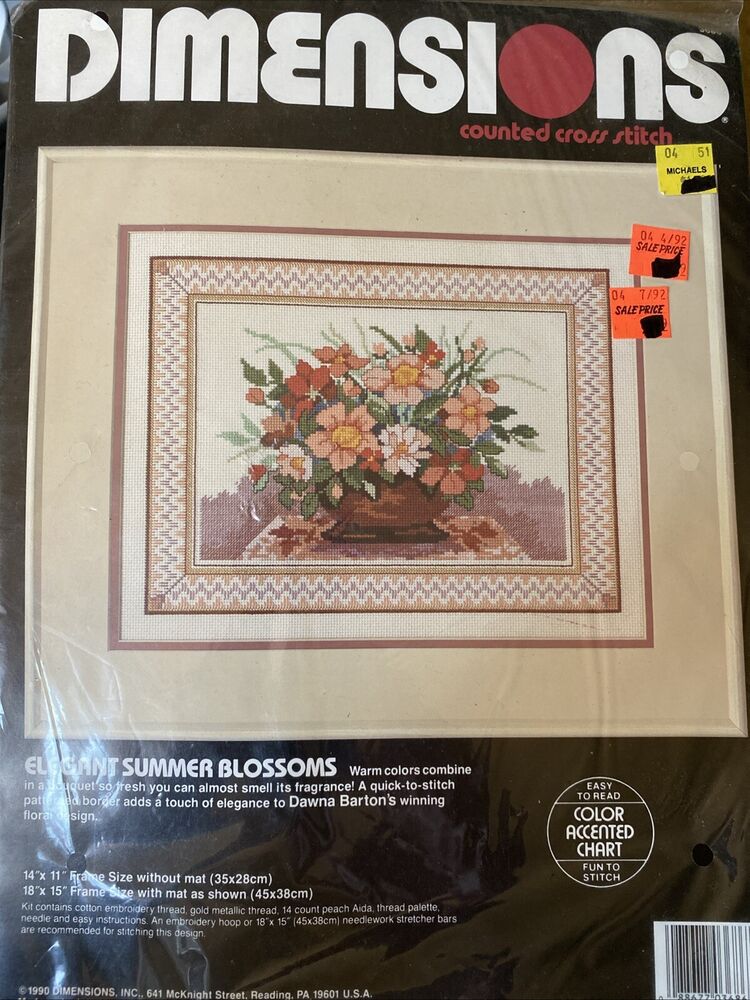 Dimensions Cross Stitch Kit Elegant Summer Blossoms 3686 NEW SEALED 1990