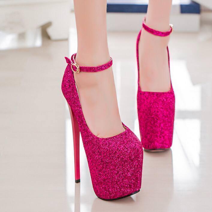 Women's Sparkly Sequins High Heel Platform Ankle Strap Party Shoes