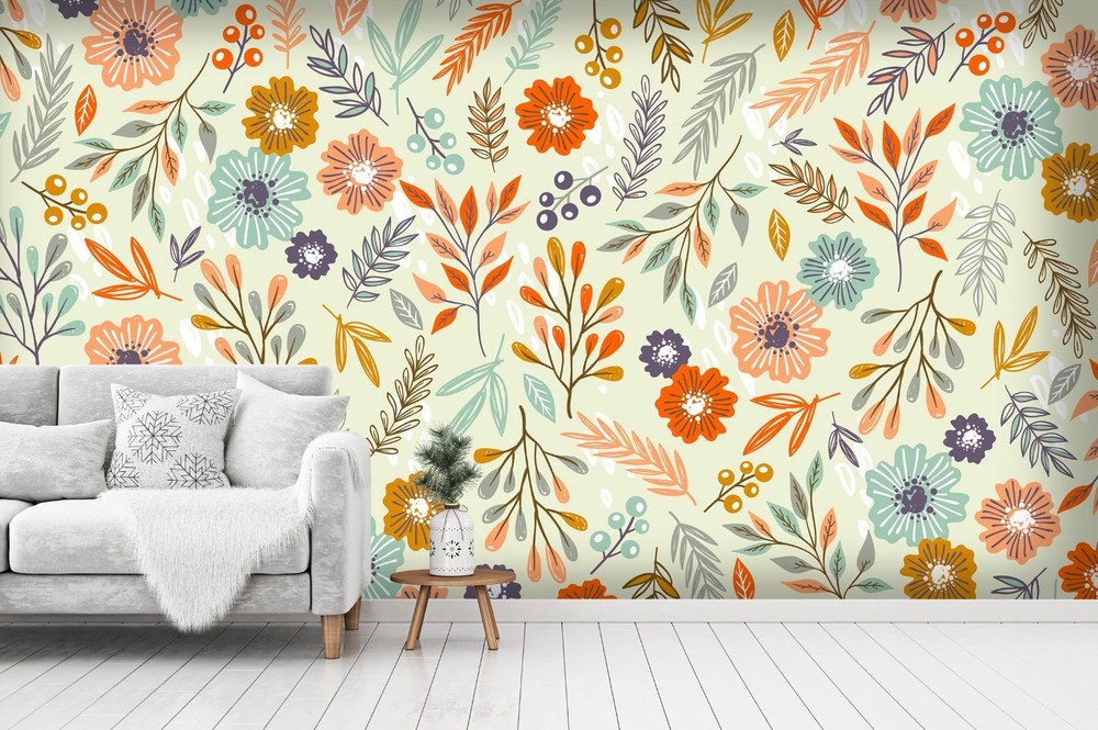 3D Flower Leaves Flora Pattern Wall Murals Wallpaper Murals Wall Sticker