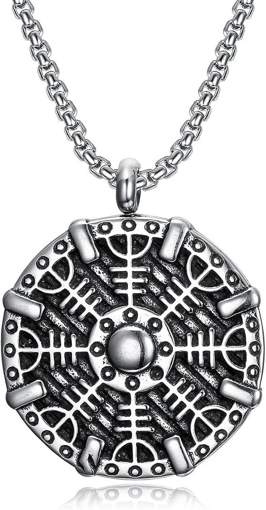 Cy trendy Men's Stainless Steel Viking Compass Gossip Array Pendant Necklace 24