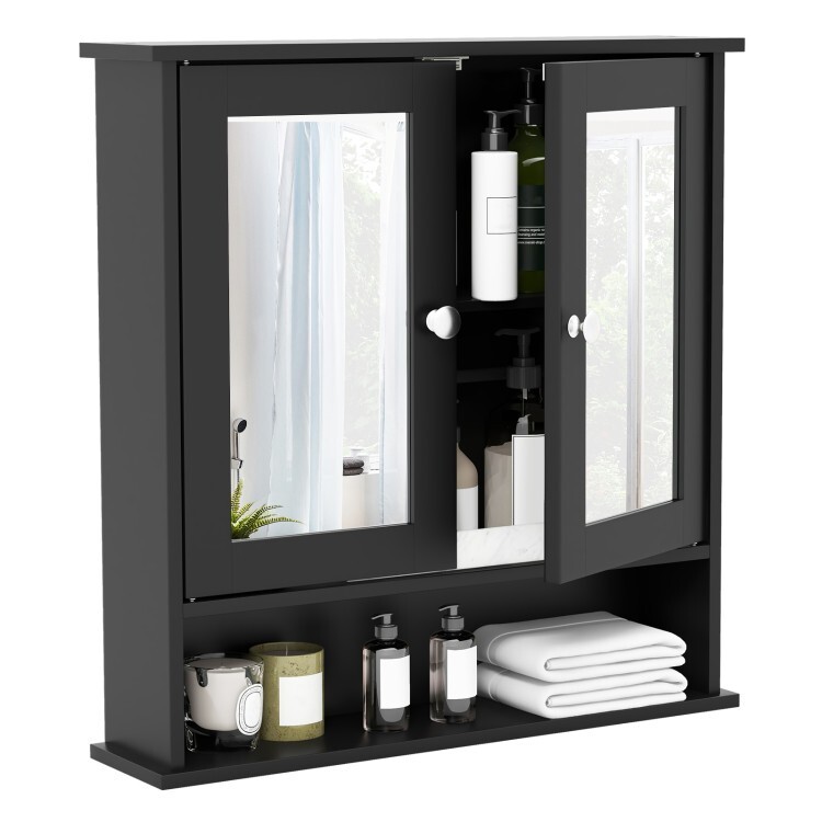 Wall-Mounted Double Door Medicine Cabinet with Adjustable Shelf for Bathroom Storage-image