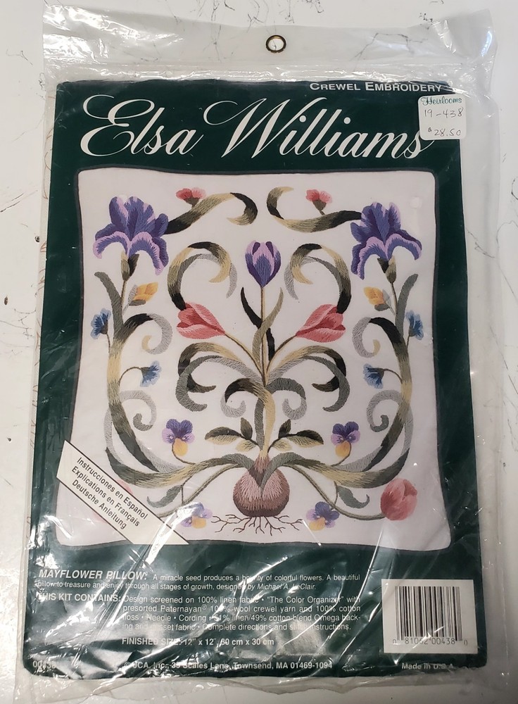 Vtg Elsa Williams Mayflower Pillow Crewel Kit Michael LeClair Paternayan Wool