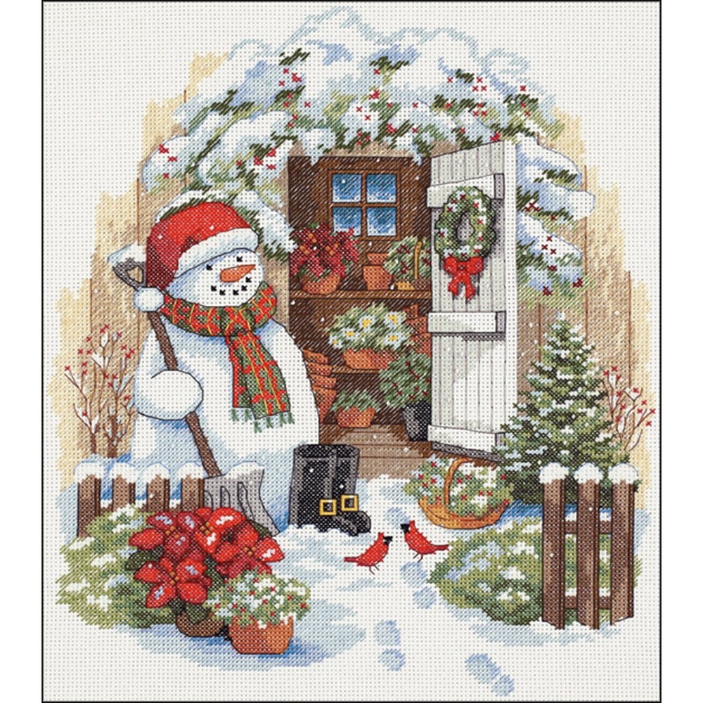 Dimensions Counted Cross Stitch Kit 'Garden Shed Snowman' 14 Count White Aida...