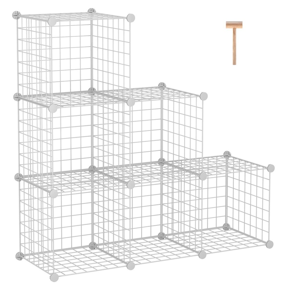 6-Cube Wire Storage Grid - Modular Metal Shelving Unit for Home Organization