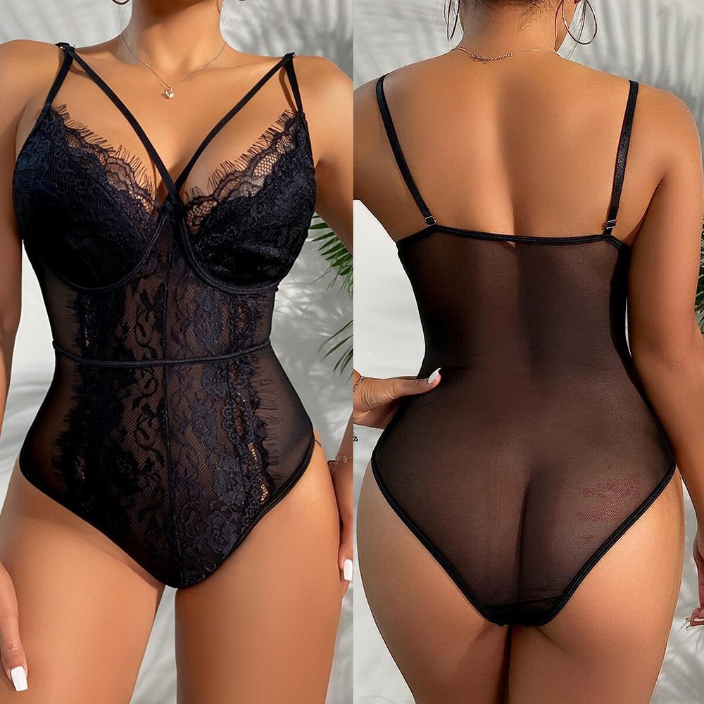 Sexy Lace Teddy Babydoll Bodysuit for Women Sleepwear Lingerie