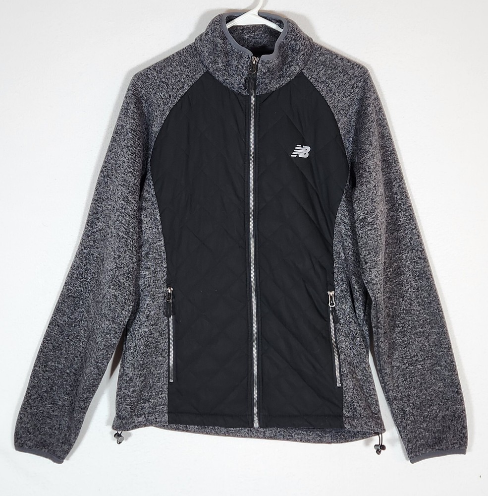 New Balance Jacket Puffer Fleece Women's Full Zip Up Black & Gray Size S Small