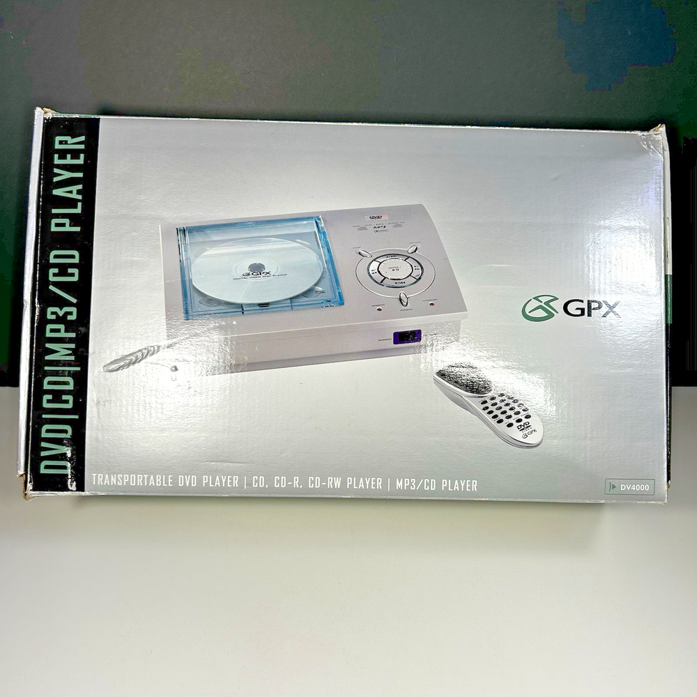 GPX DV4000 Portable DVD CD MP3 Player Silver w Remote New Open Box Complete Set!