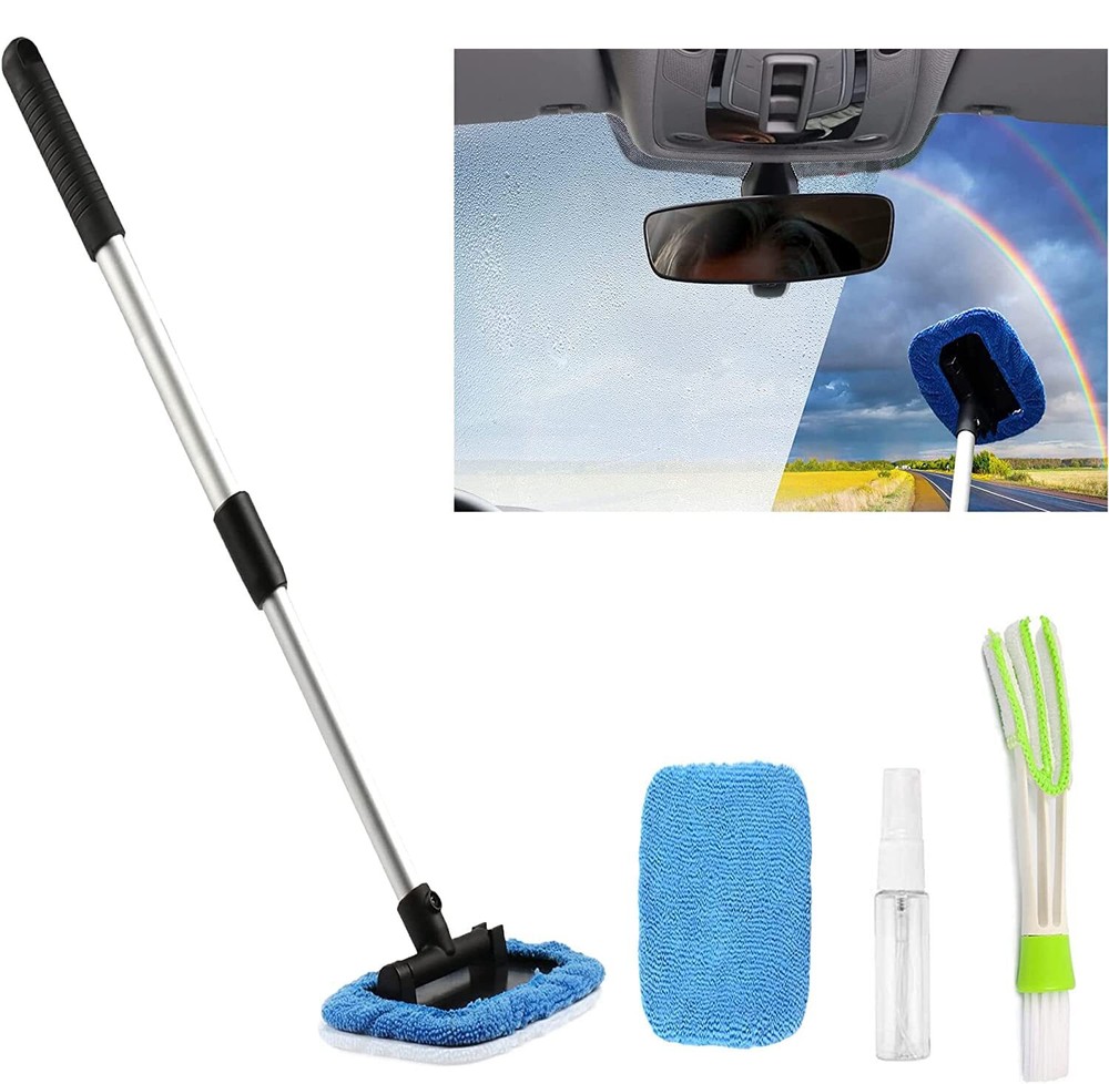 Car Windshield Cleaner Kit with Microfiber Brush for Inside Window Defogging