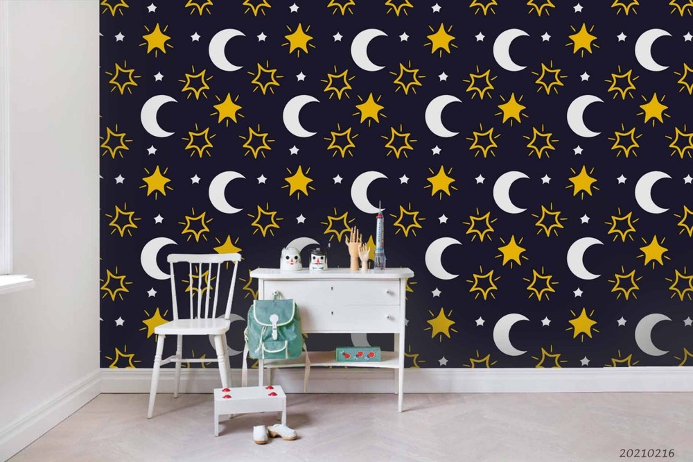 3D Space Moon Stars Pattern Wall Murals Wallpaper Murals Wall Sticker 2