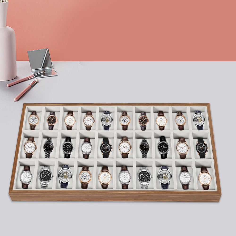 30-Slot Watch Display Case with Jewelry Tray & Pillow Storage Organizer  