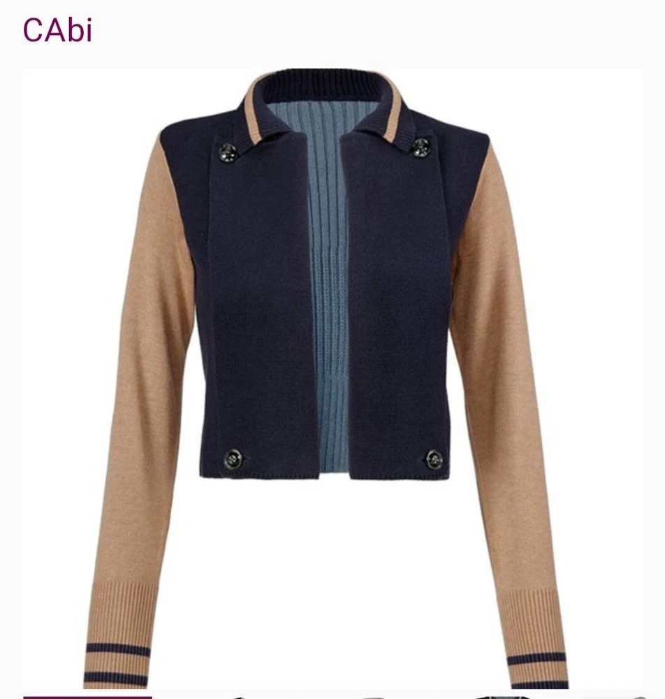 Cabi Turn Back Color Block Cardigan Sweater Jacket #3703 Womens Size Medium Blue