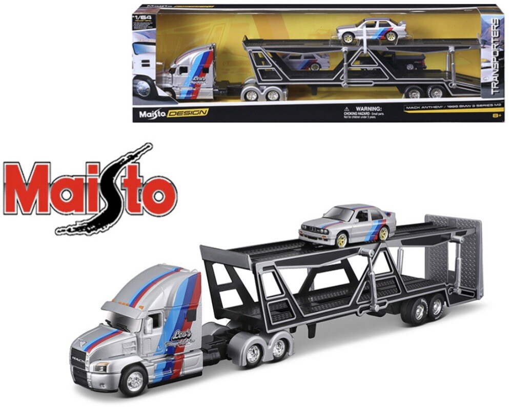 MAISTO DESIGN MACK ANTHEM CAR HAULER & BMW M3 HOBBY 1:64