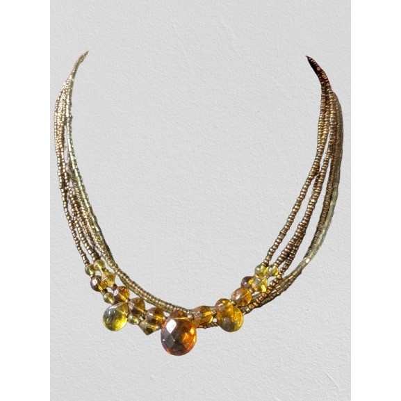 Amber Gold Beaded Necklace Statement Costume Jewelry Elegant Women's