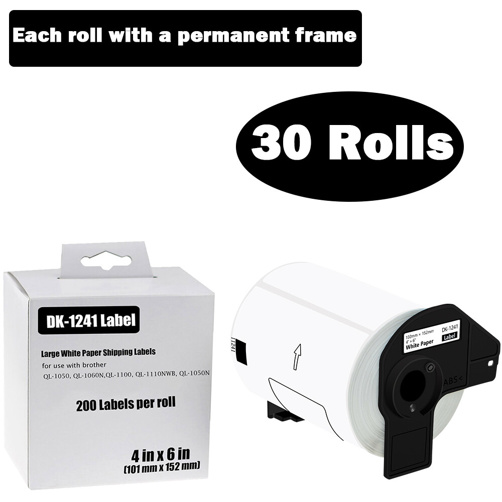 4x6 Shipping Labels 30Roll DK-1241 Compatible Brother QL-1060N 1100