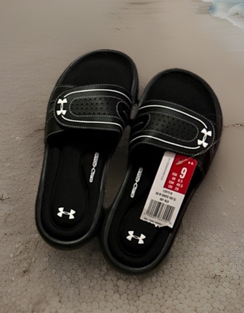 Under Armour Ignite Men's Slide Sandals Black Adjustable Strap Logo US Size 9