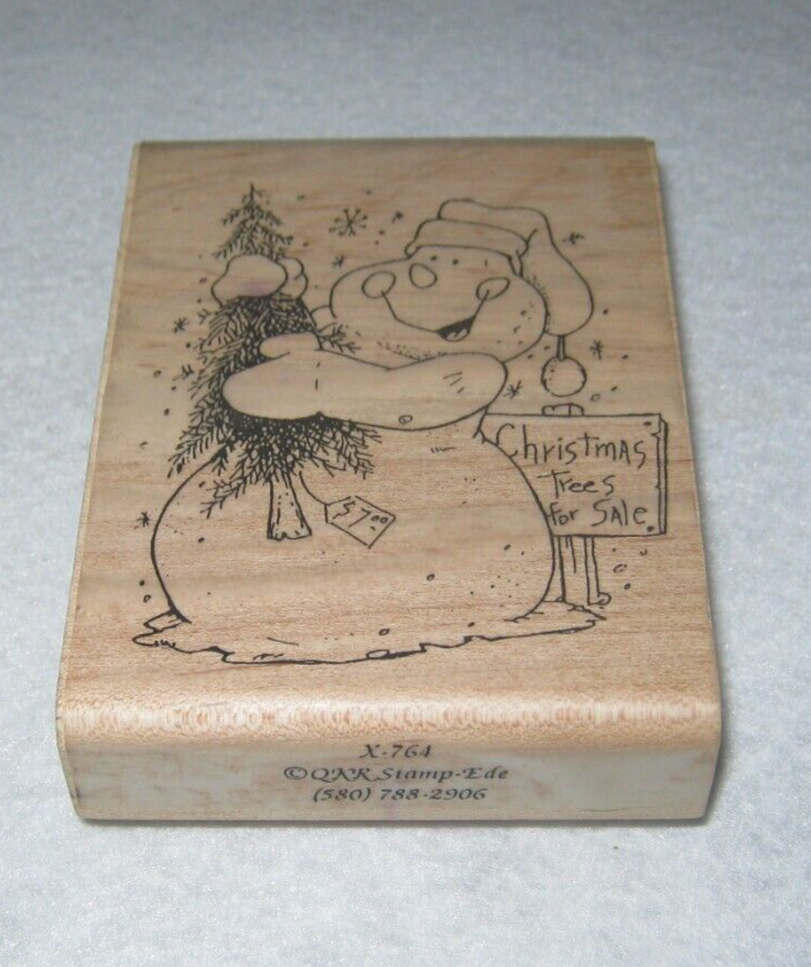 QKR Stamp Ede - Rubber Stamp - Snowman - Christmas Trees for Sale - Large Size-image