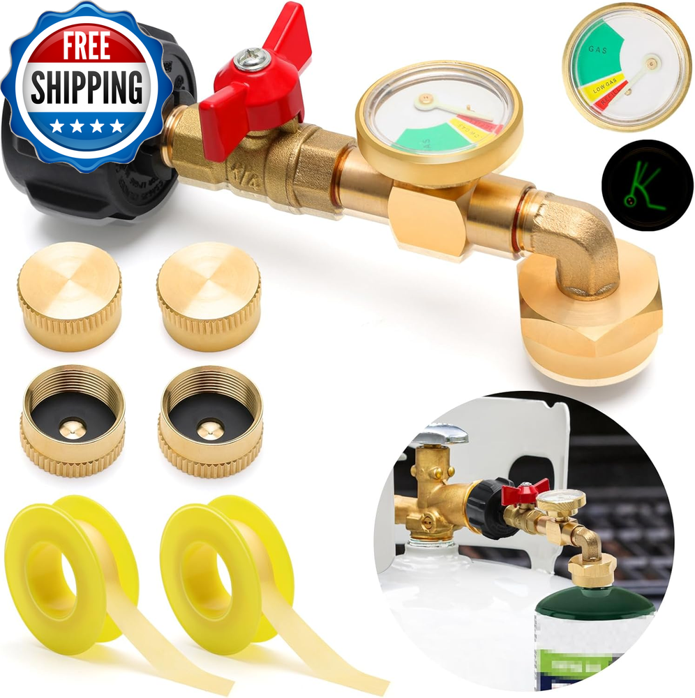 Adaptador de recarga de propano 1+6 piezas con juegos de manómetros de válvula para llenado de tanque de propano QCC1