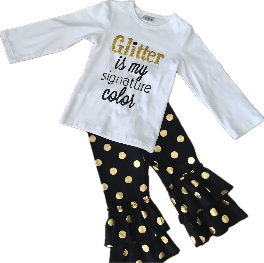 Girls Glitter Signature Color Boutique Outfit Clothing Baby Infant Toddler