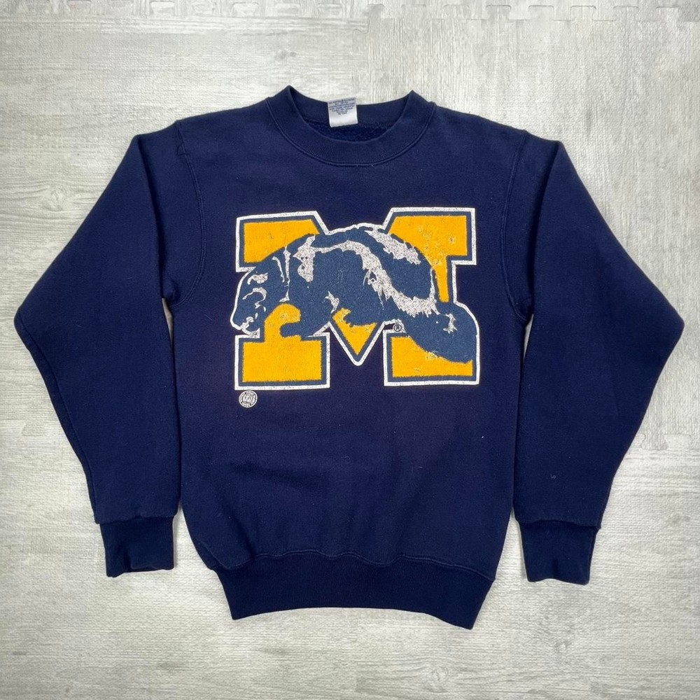 Vintage 80s Michigan Wolverines Sweatshirt Size: Medium Blue Yellow NCAA College