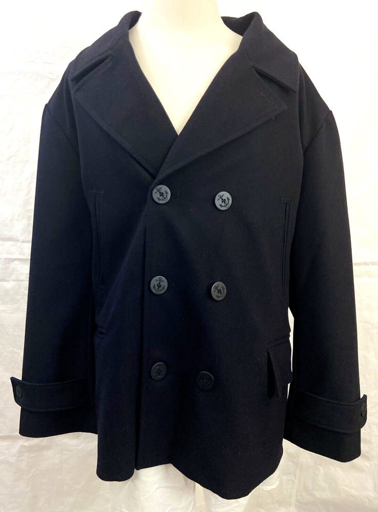 Double Breasted Black Wool Pea Coat Overcoat for Men in 4XL Mutual Weave-image