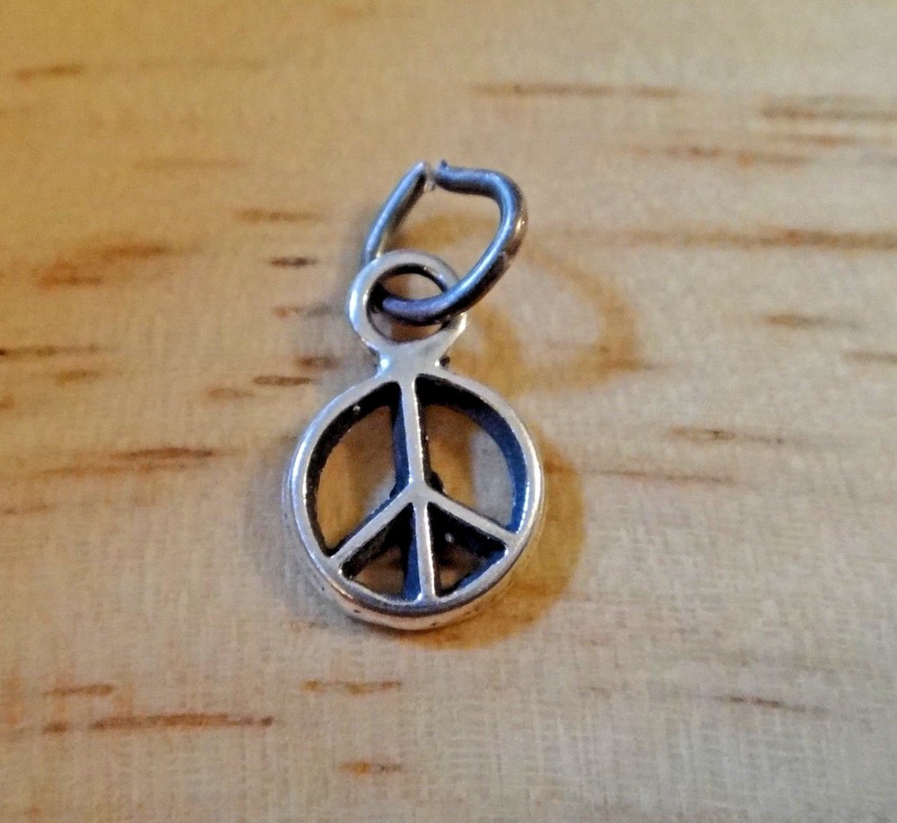 Sterling Silver 8mm Round Peace Sign Charm for Jewelry Making