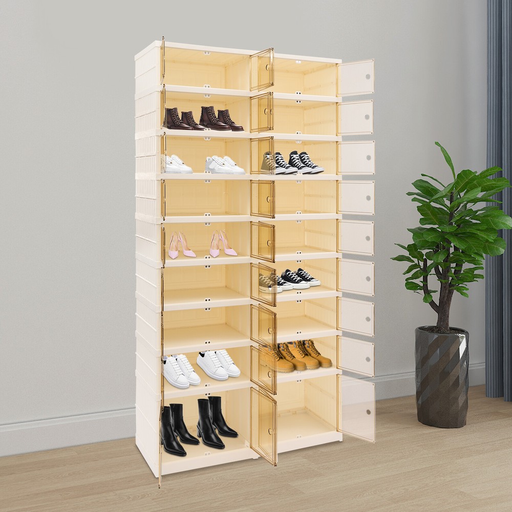 9-Tier Foldable Shoe Rack, Plastic Shoe Shelf, Collapsible Shoes Storage Box US