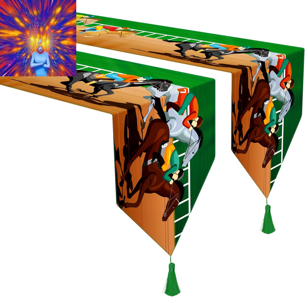 Kentucky Derby Table Runner-Horse Racing Tassel Table Mat for Home Kitchen Dinin
